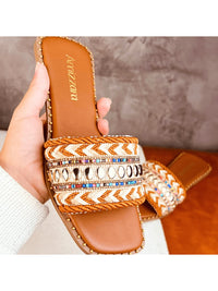 Amizzara Sandália Rasteirinha Feminina Estilo Bohemian Indiana Chic Boho Tecido Trançado Artesanal Exclusiva Bico