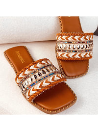 Amizzara Sandália Rasteirinha Feminina Estilo Bohemian Indiana Chic Boho Tecido Trançado Artesanal Exclusiva Bico