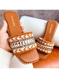 Amizzara Sandália Rasteirinha Feminina Estilo Bohemian Indiana Chic Boho Tecido Trançado Artesanal Exclusiva Bico