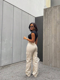 Calça Feminina Cargo Wide leg Jeans Elegante premium Excelente qualidade