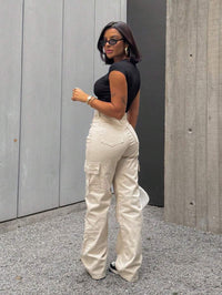 Calça Feminina Cargo Wide leg Jeans Elegante premium Excelente qualidade