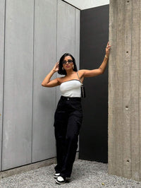 Calça Feminina Cargo Wide leg Jeans Elegante premium Excelente qualidade