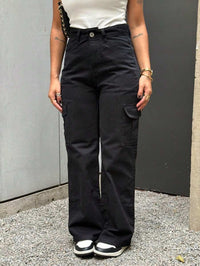 Calça Feminina Cargo Wide leg Jeans Elegante premium Excelente qualidade