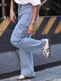 Calça Feminina Cargo Wide leg Jeans Elegante premium Excelente qualidade