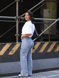 Calça Feminina Cargo Wide leg Jeans Elegante premium Excelente qualidade