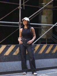 Calça Feminina Cargo Wide leg Jeans Elegante premium Excelente qualidade