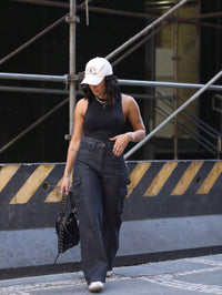 Calça Feminina Cargo Wide leg Jeans Elegante premium Excelente qualidade