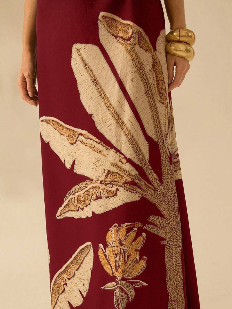 CAJUNI Vestido Boho Feminino Estampa de Árvore de Banana, Vestido Preto Casual de Verão com Amarração Oca na Cintura Sem Mangas, Vestido Casual de Férias