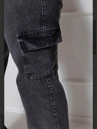 Calça Wide  Cargo Jeans Feminina Moda Street Premium 100% Algodão BOLSO
