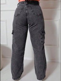 Calça Wide  Cargo Jeans Feminina Moda Street Premium 100% Algodão BOLSO