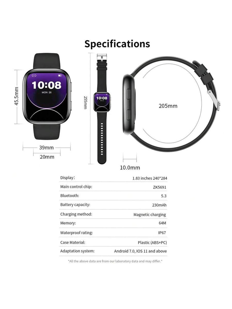 Hwagol Relógio Inteligente Atualizado 2025 (Atender/Fazer Chamadas), Tela de 1,85 Polegadas, Capacidade de Bateria de 230mAh, Relógio Inteligente Adequado para Homens e Mulheres, Rastreador de Fitness, Vários Modos Esportivos, Contador de Passos e Caloria