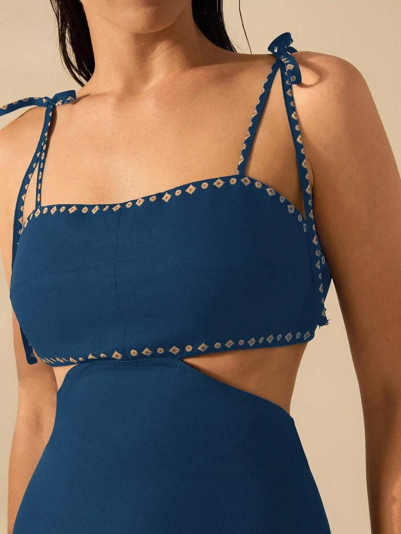 CAJUNI Vestido Boho Feminino Estampa de Árvore de Banana, Vestido Preto Casual de Verão com Amarração Oca na Cintura Sem Mangas, Vestido Casual de Férias