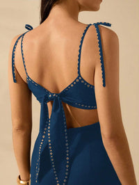 CAJUNI Vestido Boho Feminino Estampa de Árvore de Banana, Vestido Preto Casual de Verão com Amarração Oca na Cintura Sem Mangas, Vestido Casual de Férias