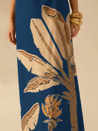 CAJUNI Vestido Boho Feminino Estampa de Árvore de Banana, Vestido Preto Casual de Verão com Amarração Oca na Cintura Sem Mangas, Vestido Casual de Férias