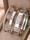 4 peças/3 peças/1 peça Pulseira de Aço Inoxidável Banhada a Ouro 18K, Joia Luxuosa e Elegante, Estilo Europeu e Americano, Adequada para Mulheres, Festivais, Festas, Estilo de Rua, Banquetes, Festivais de Música, Presentes, Festas de Praia no Verão