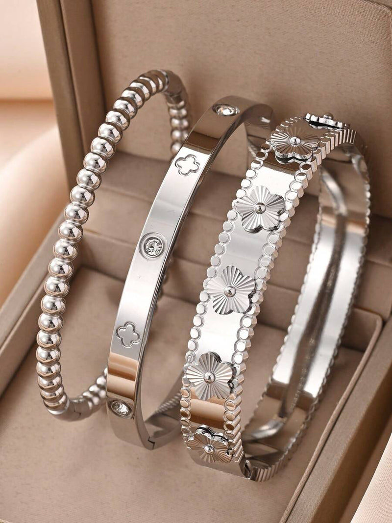 4 peças/3 peças/1 peça Pulseira de Aço Inoxidável Banhada a Ouro 18K, Joia Luxuosa e Elegante, Estilo Europeu e Americano, Adequada para Mulheres, Festivais, Festas, Estilo de Rua, Banquetes, Festivais de Música, Presentes, Festas de Praia no Verão