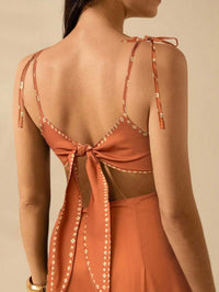 CAJUNI Vestido Boho Feminino Estampa de Árvore de Banana, Vestido Preto Casual de Verão com Amarração Oca na Cintura Sem Mangas, Vestido Casual de Férias