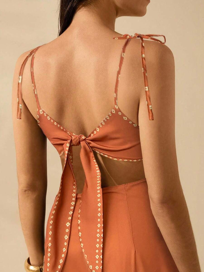 CAJUNI Vestido Boho Feminino Estampa de Árvore de Banana, Vestido Preto Casual de Verão com Amarração Oca na Cintura Sem Mangas, Vestido Casual de Férias