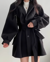 Sobretudo Lazarelle de Lã com Mangas Longas Bufantes