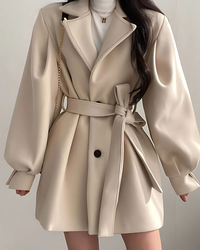 Sobretudo Lazarelle de Lã com Mangas Longas Bufantes