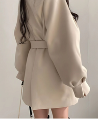 Sobretudo Lazarelle de Lã com Mangas Longas Bufantes