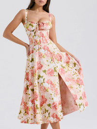 Vestido Midi Isabella Feminino Alças e Fenda Frontal