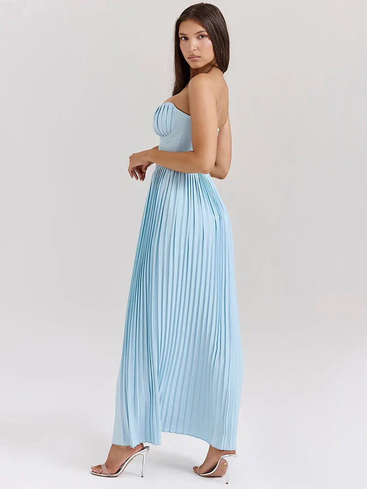 Vestido Longo Sem Alças com Saia Plissada - Aurora