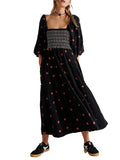 Vestido Longo Boho Bordado com Mangas Bufantes – Elegância e Conforto para Todas as Ocasiões