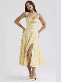 Vestido Midi Isabella Feminino Alças e Fenda Frontal