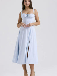 Vestido Midi Isabella Feminino Alças e Fenda Frontal